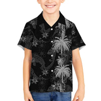 Hawaiian Honu And Surfboards Family Matching Off The Shoulder Long Sleeve Dress and Hawaiian Shirt Silver Style LT05 Son's Shirt Silver - Polynesian Pride