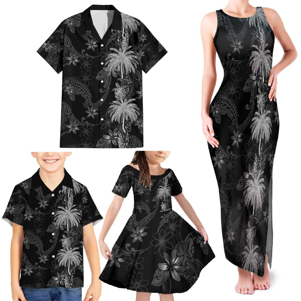 Hawaiian Honu And Surfboards Family Matching Tank Maxi Dress and Hawaiian Shirt Silver Style - Polynesian Pride