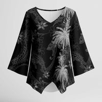 Hawaiian Honu And Surfboards Kimono Sleeve Blouse Silver Style - Polynesian Pride