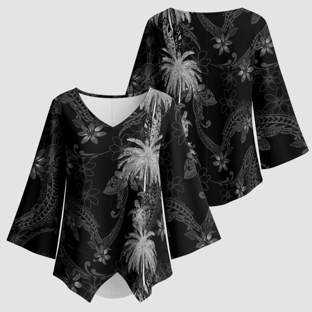 Hawaiian Honu And Surfboards Kimono Sleeve Blouse Silver Style - Polynesian Pride