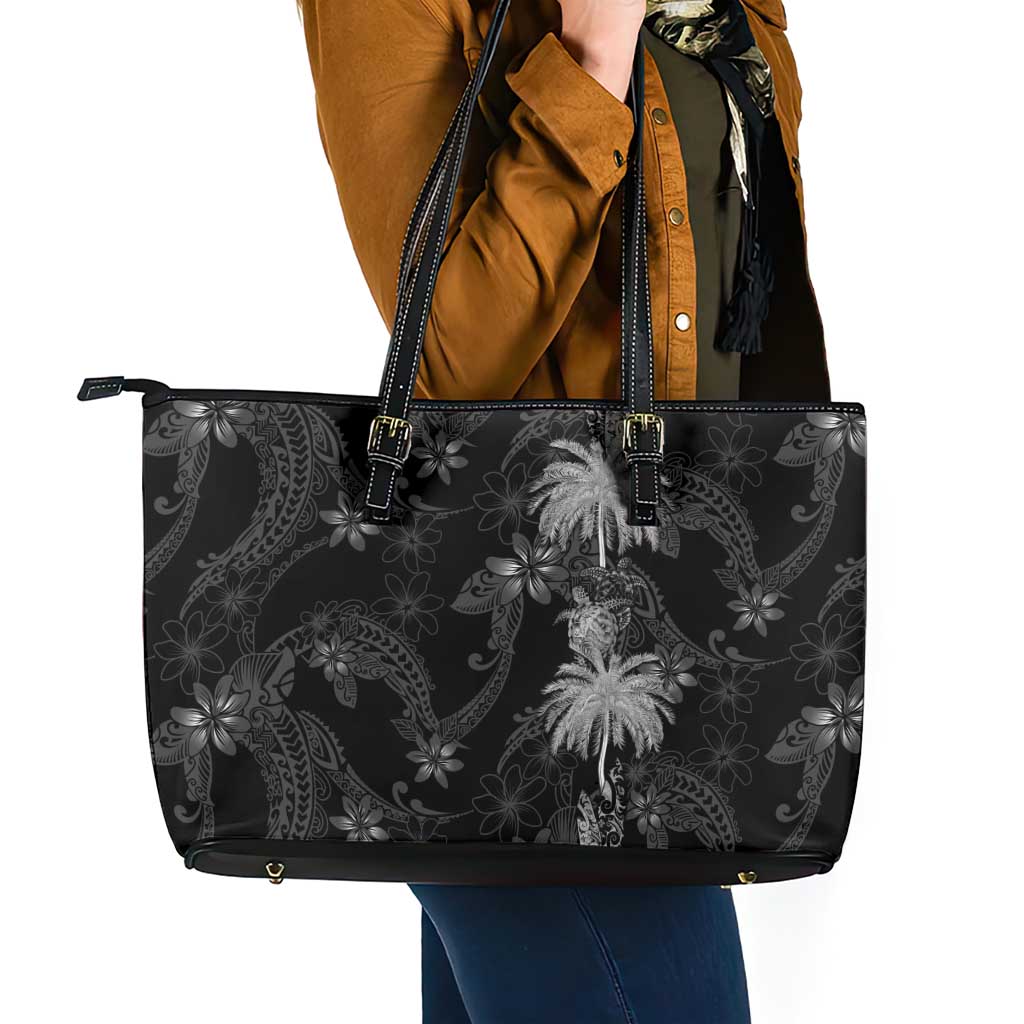 Hawaiian Honu And Surfboards Leather Tote Bag Silver Style - Polynesian Pride