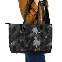 Hawaiian Honu And Surfboards Leather Tote Bag Silver Style - Polynesian Pride