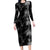 Hawaiian Honu And Surfboards Long Sleeve Bodycon Dress Silver Style - Polynesian Pride