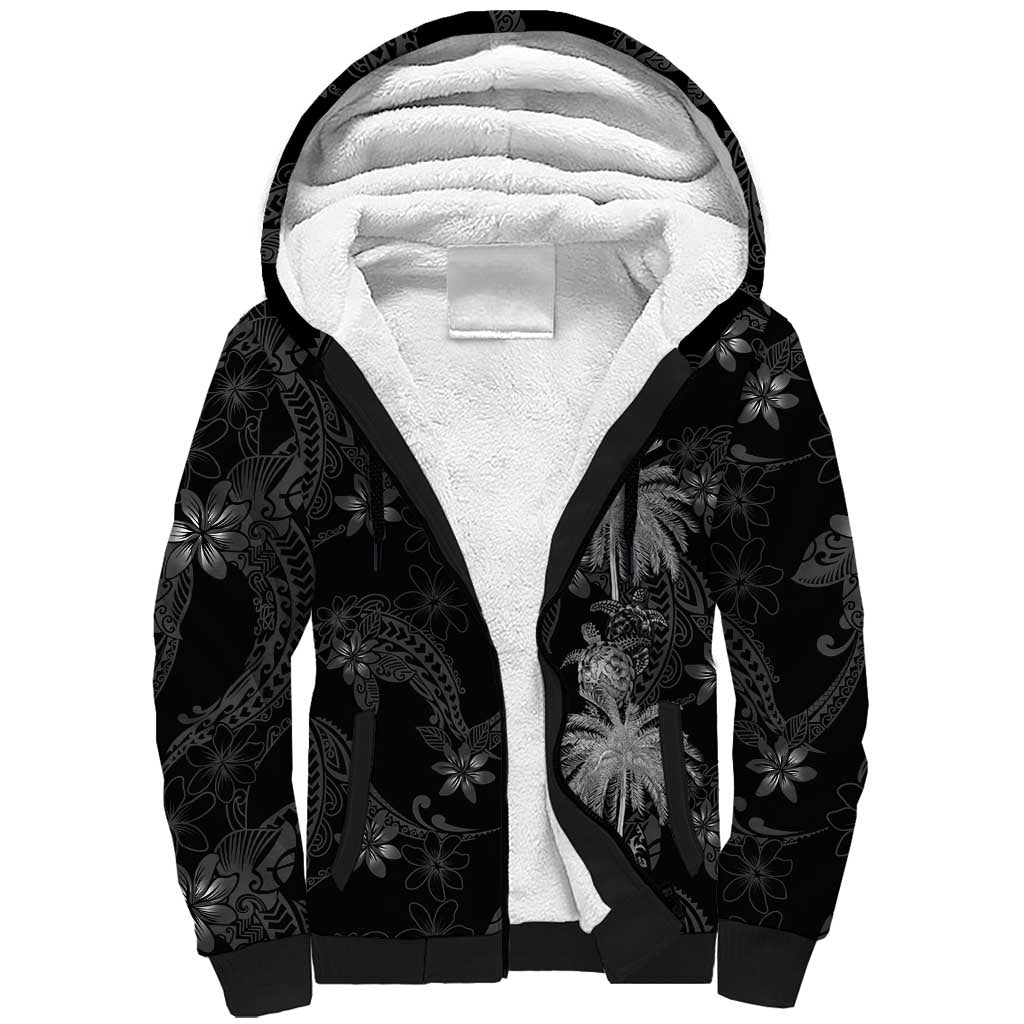 Hawaiian Honu And Surfboards Sherpa Hoodie Silver Style - Polynesian Pride