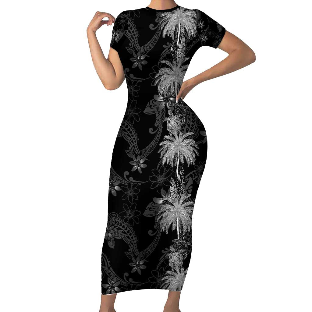Hawaiian Honu And Surfboards Short Sleeve Bodycon Dress Silver Style - Polynesian Pride