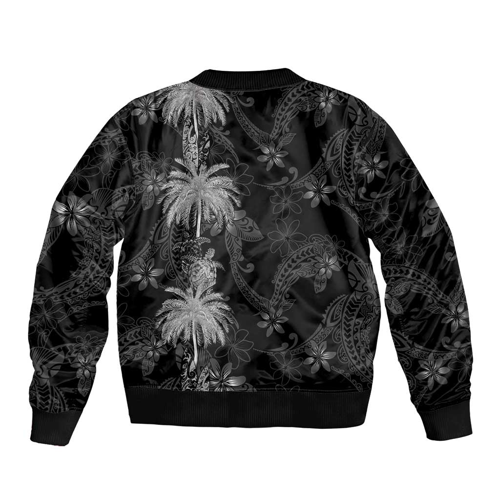 Hawaiian Honu And Surfboards Sleeve Zip Bomber Jacket Silver Style - Polynesian Pride
