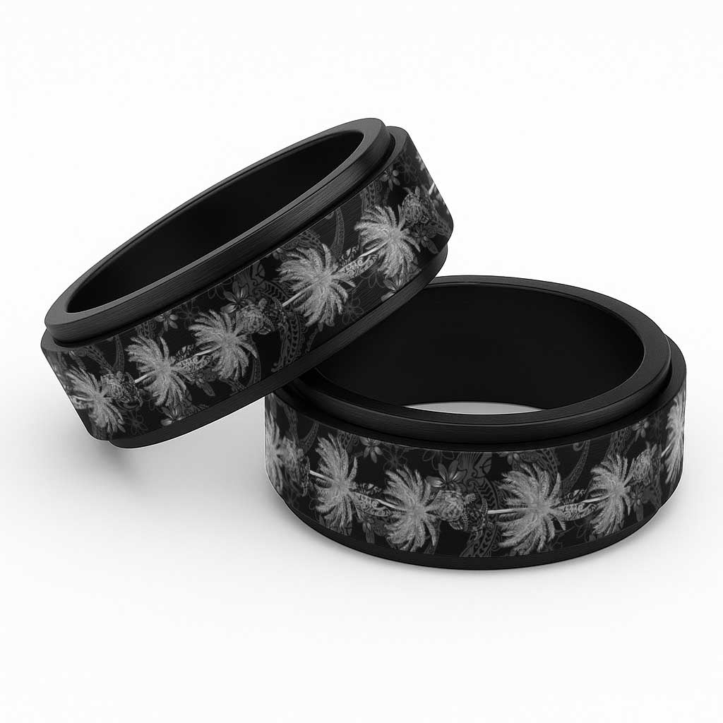 Hawaiian Honu And Surfboards Spinner Ring Silver Style - Polynesian Pride