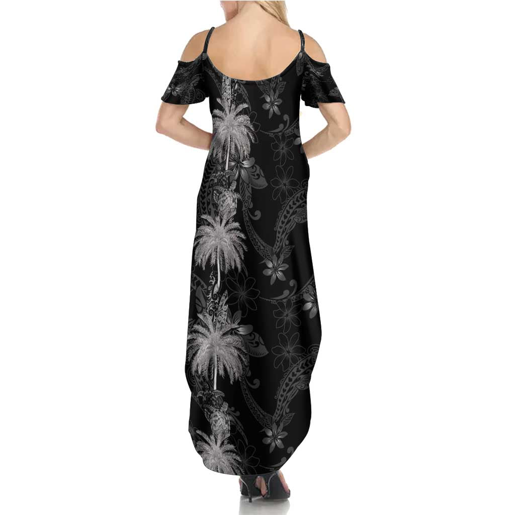 Hawaiian Honu And Surfboards Summer Maxi Dress Silver Style - Polynesian Pride