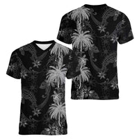 Hawaiian Honu And Surfboards Women V-Neck T-Shirt Silver Style - Polynesian Pride