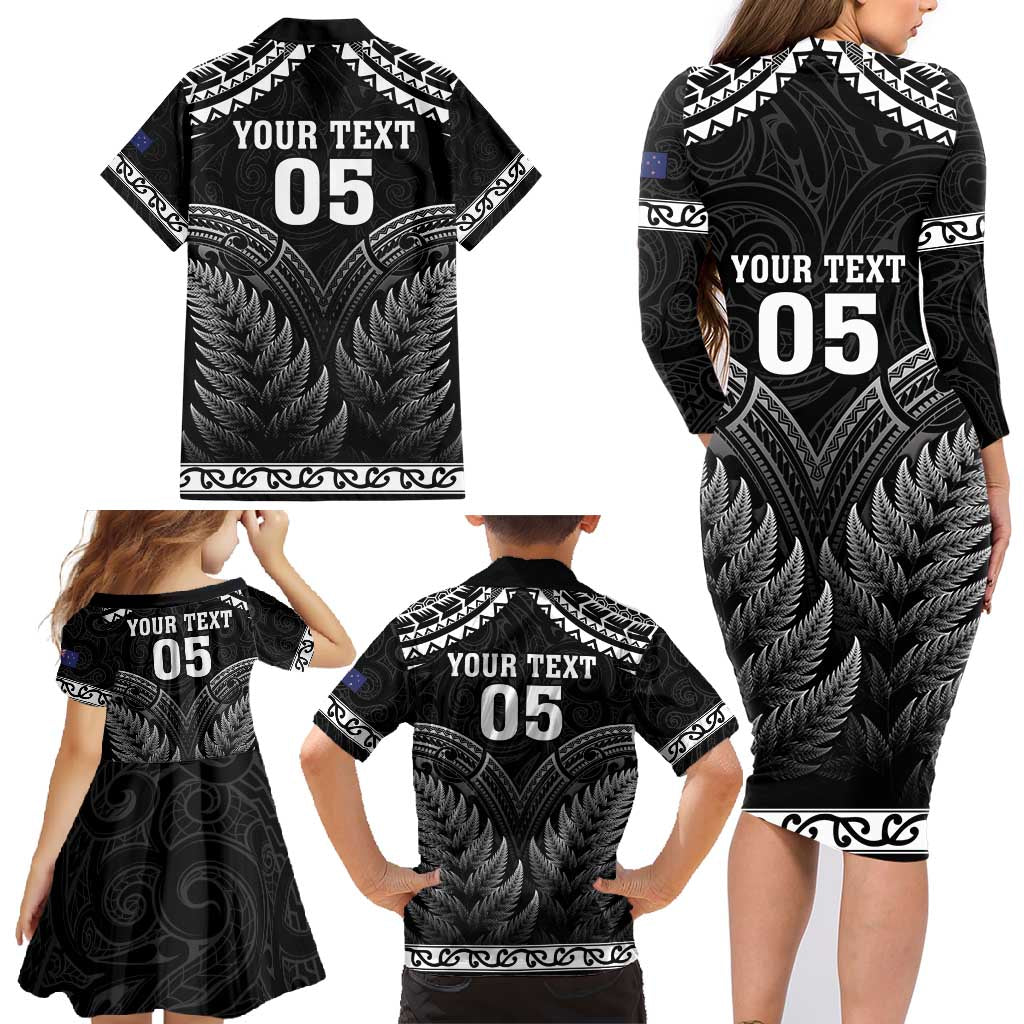 Custom New Zealand Maori Tiki Rugby Family Matching Long Sleeve Bodycon Dress and Hawaiian Shirt Go Aotearoa Maori Pattern