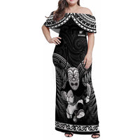Custom New Zealand Maori Tiki Rugby Family Matching Off Shoulder Maxi Dress and Hawaiian Shirt Go Aotearoa Maori Pattern