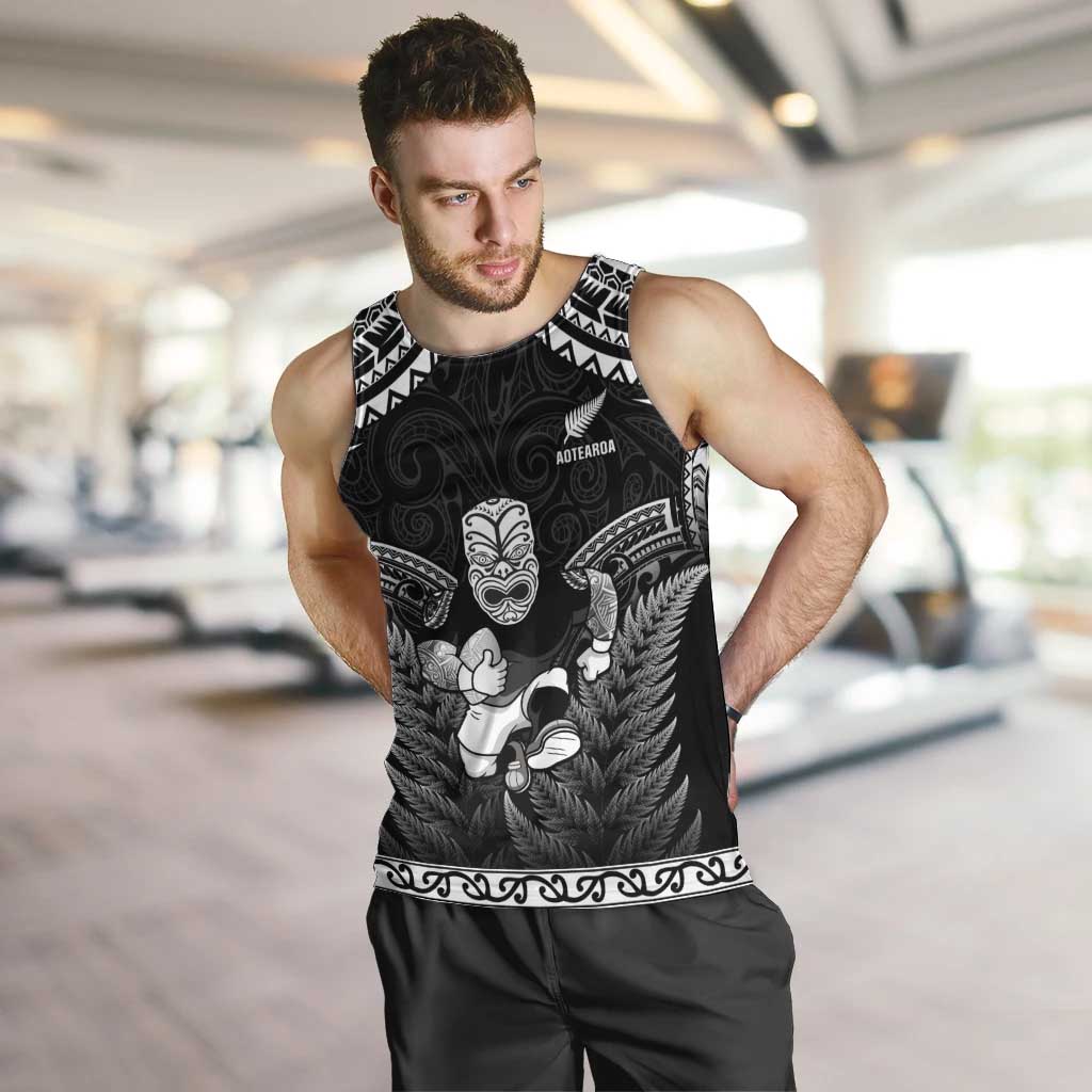 Custom New Zealand Maori Tiki Rugby Men Tank Top Go Aotearoa Maori Pattern LT05 Black - Polynesian Pride