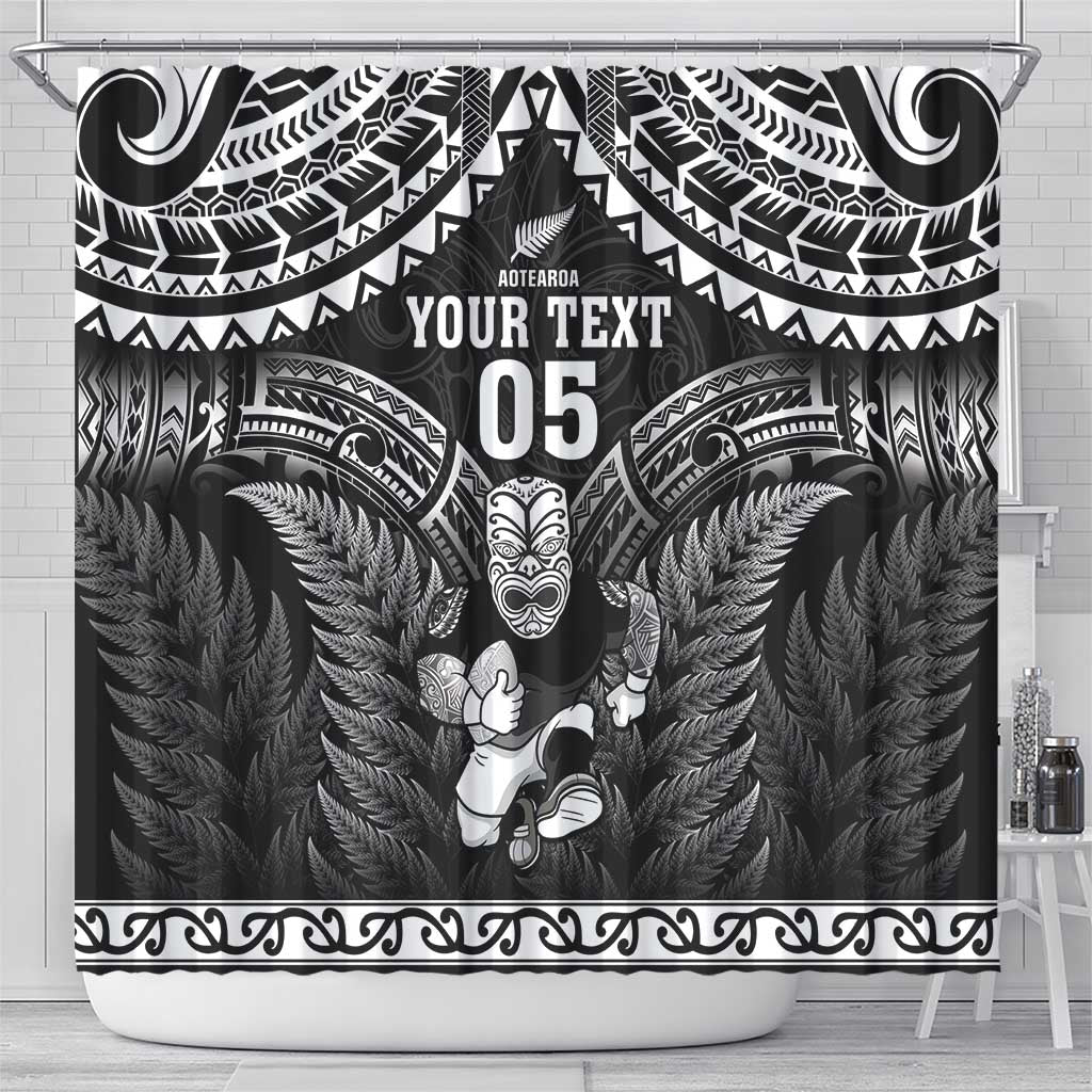 Custom New Zealand Maori Tiki Rugby Shower Curtain Go Aotearoa Maori Pattern