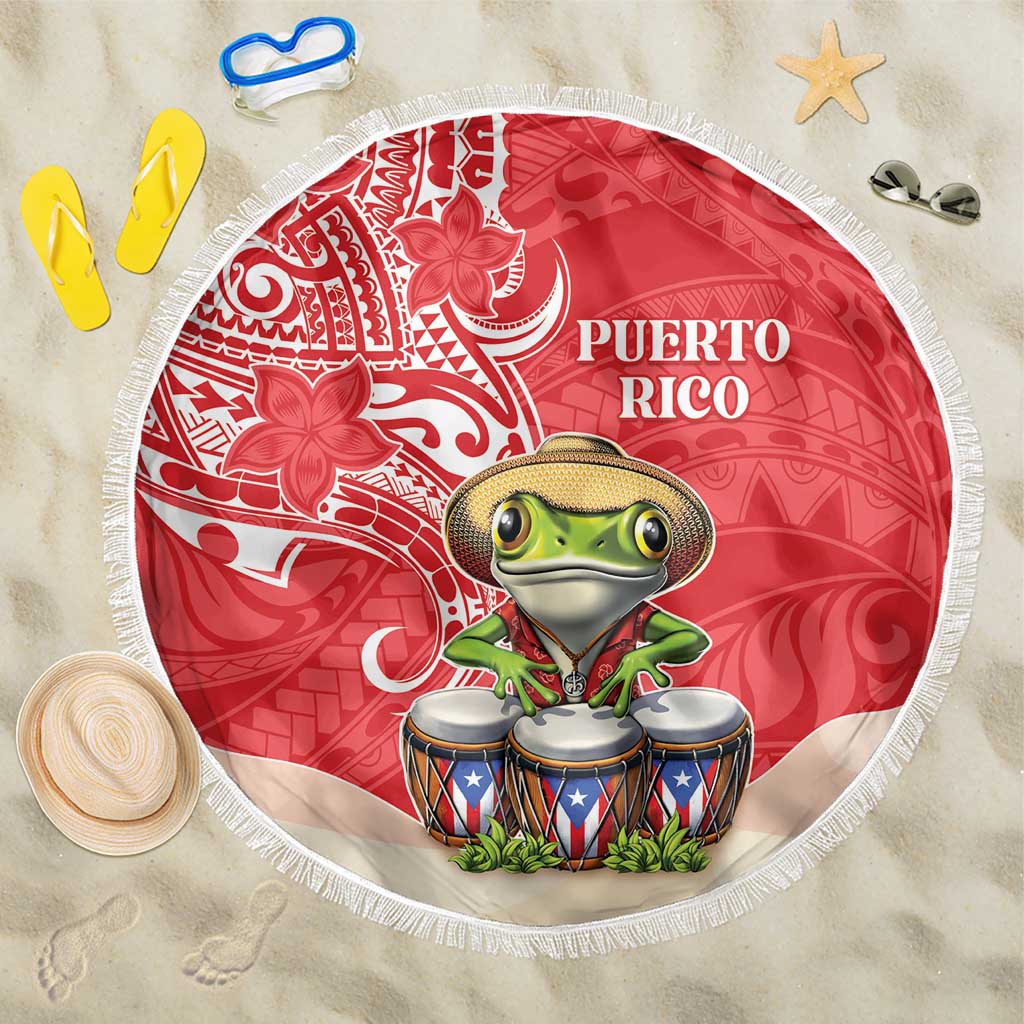 Puerto Rico Beach Blanket Coqui Frog With Polynesian Pattern - Polynesian Pride