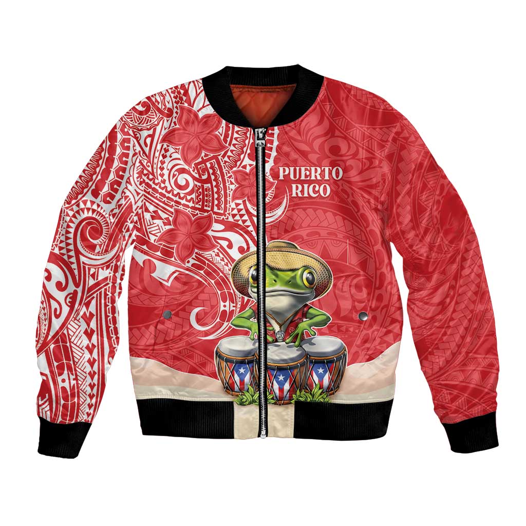 Personalized Puerto Rico Bomber Jacket Coqui Frog With Polynesian Pattern - Polynesian Pride