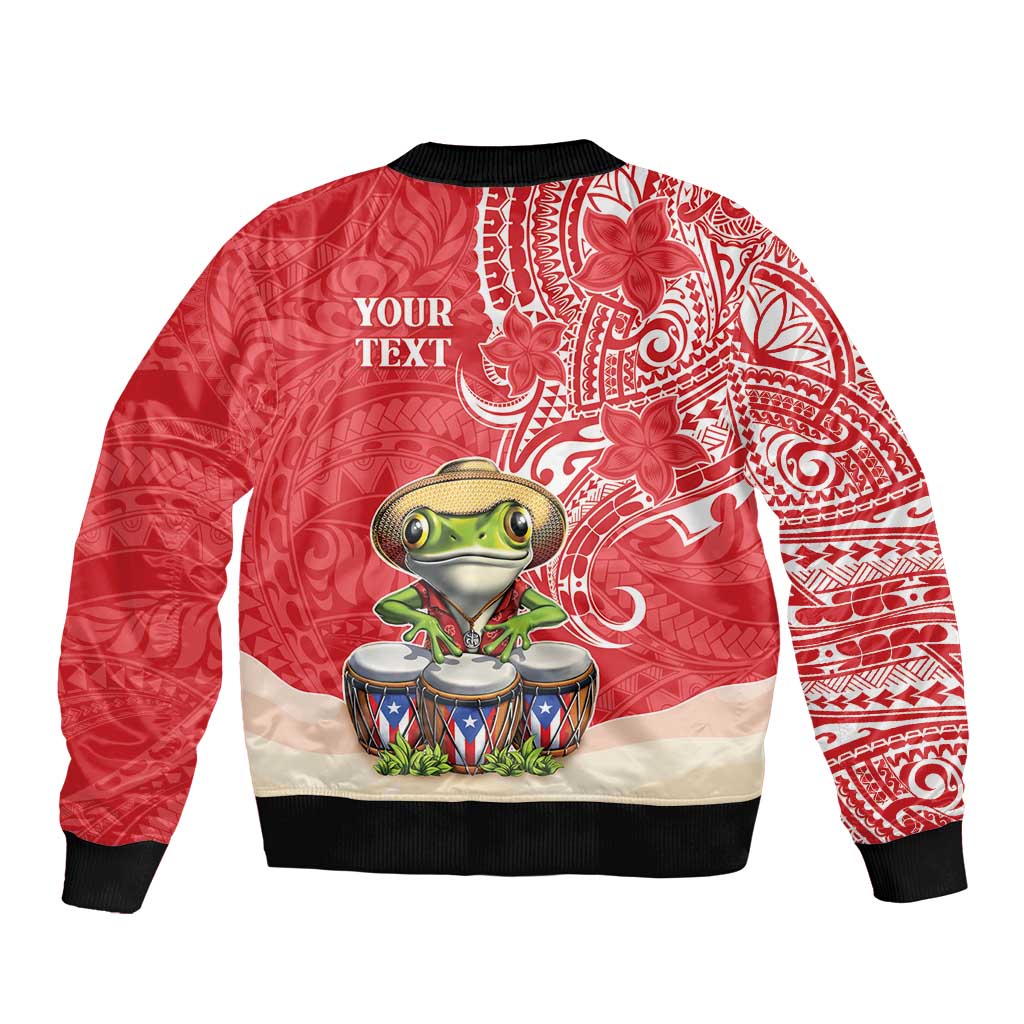 Personalized Puerto Rico Bomber Jacket Coqui Frog With Polynesian Pattern - Polynesian Pride