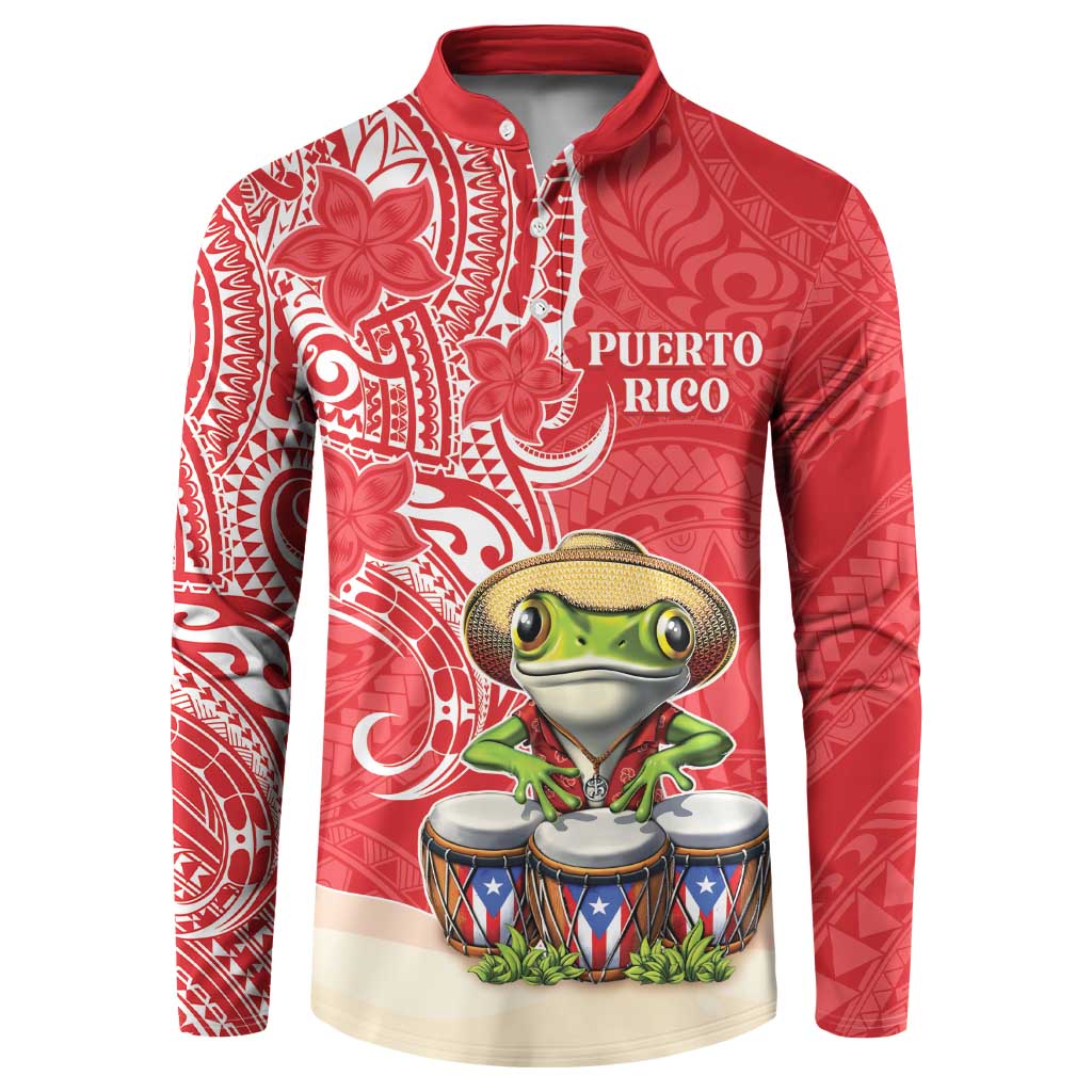 Personalized Puerto Rico Button Sweatshirt Coqui Frog With Polynesian Pattern - Polynesian Pride