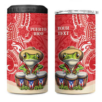 Personalized Puerto Rico 4 in 1 Can Cooler Tumbler Coqui Frog With Polynesian Pattern - Polynesian Pride