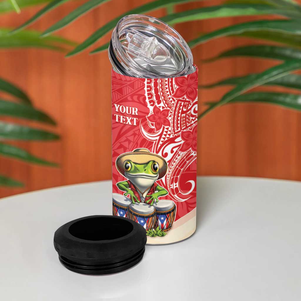 Personalized Puerto Rico 4 in 1 Can Cooler Tumbler Coqui Frog With Polynesian Pattern - Polynesian Pride
