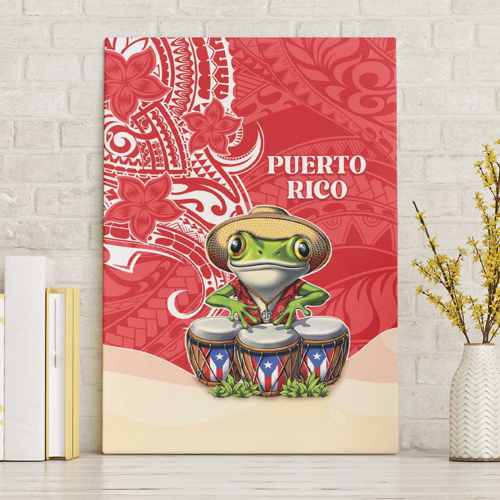 Puerto Rico Canvas Wall Art Coqui Frog With Polynesian Pattern - Polynesian Pride