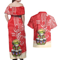 Personalized Puerto Rico Couples Matching Off Shoulder Maxi Dress and Hawaiian Shirt Coqui Frog With Polynesian Pattern - Polynesian Pride