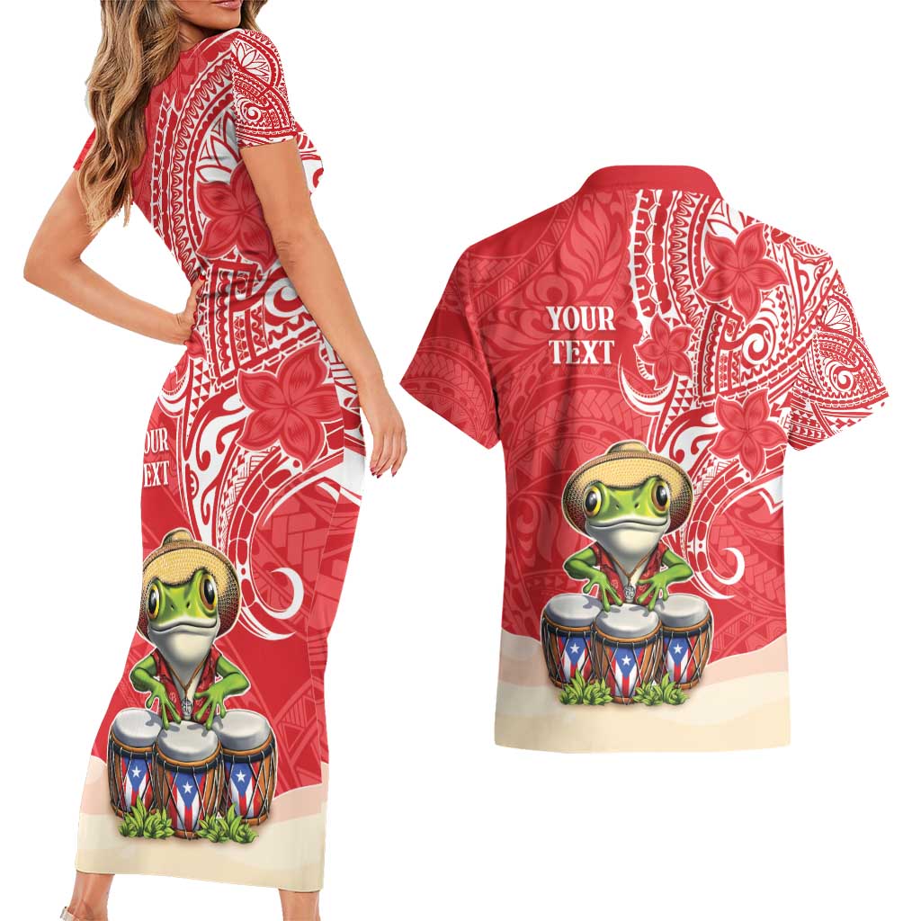 Personalized Puerto Rico Couples Matching Short Sleeve Bodycon Dress and Hawaiian Shirt Coqui Frog With Polynesian Pattern - Polynesian Pride