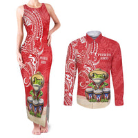 Personalized Puerto Rico Couples Matching Tank Maxi Dress and Long Sleeve Button Shirt Coqui Frog With Polynesian Pattern - Polynesian Pride