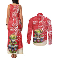 Personalized Puerto Rico Couples Matching Tank Maxi Dress and Long Sleeve Button Shirt Coqui Frog With Polynesian Pattern - Polynesian Pride