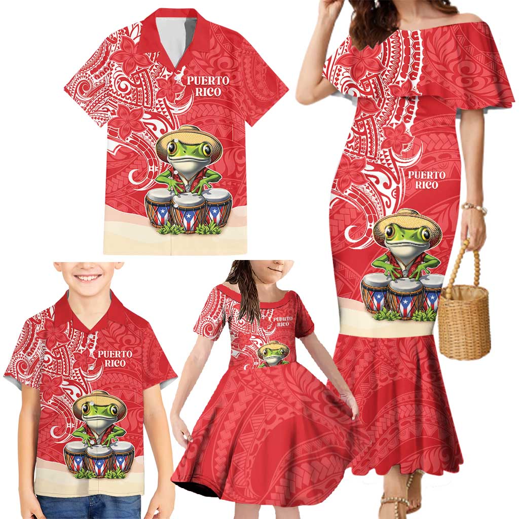 Personalized Puerto Rico Family Matching Mermaid Dress and Hawaiian Shirt Coqui Frog With Polynesian Pattern - Polynesian Pride