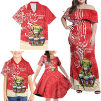 Personalized Puerto Rico Family Matching Off Shoulder Maxi Dress and Hawaiian Shirt Coqui Frog With Polynesian Pattern - Polynesian Pride