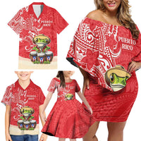 Personalized Puerto Rico Family Matching Off Shoulder Short Dress and Hawaiian Shirt Coqui Frog With Polynesian Pattern - Polynesian Pride