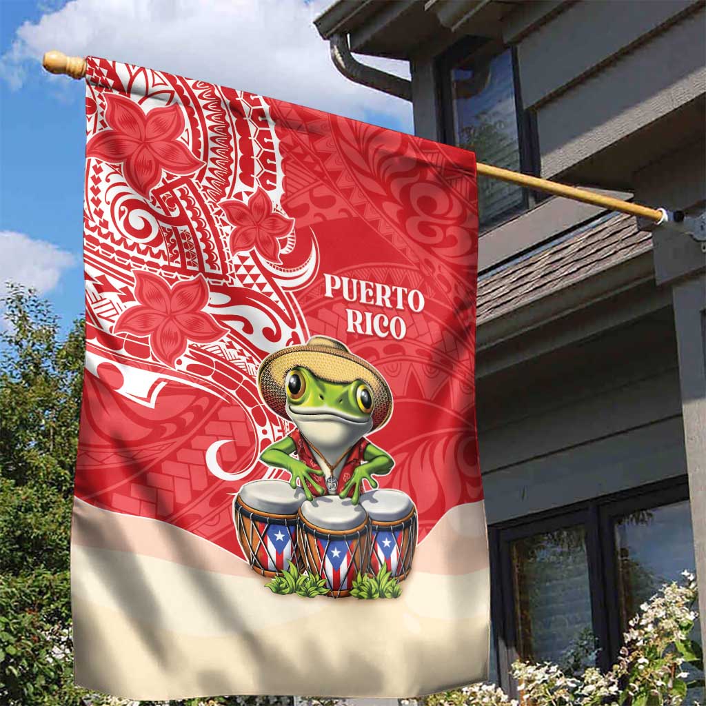 Puerto Rico Garden Flag Coqui Frog With Polynesian Pattern - Polynesian Pride