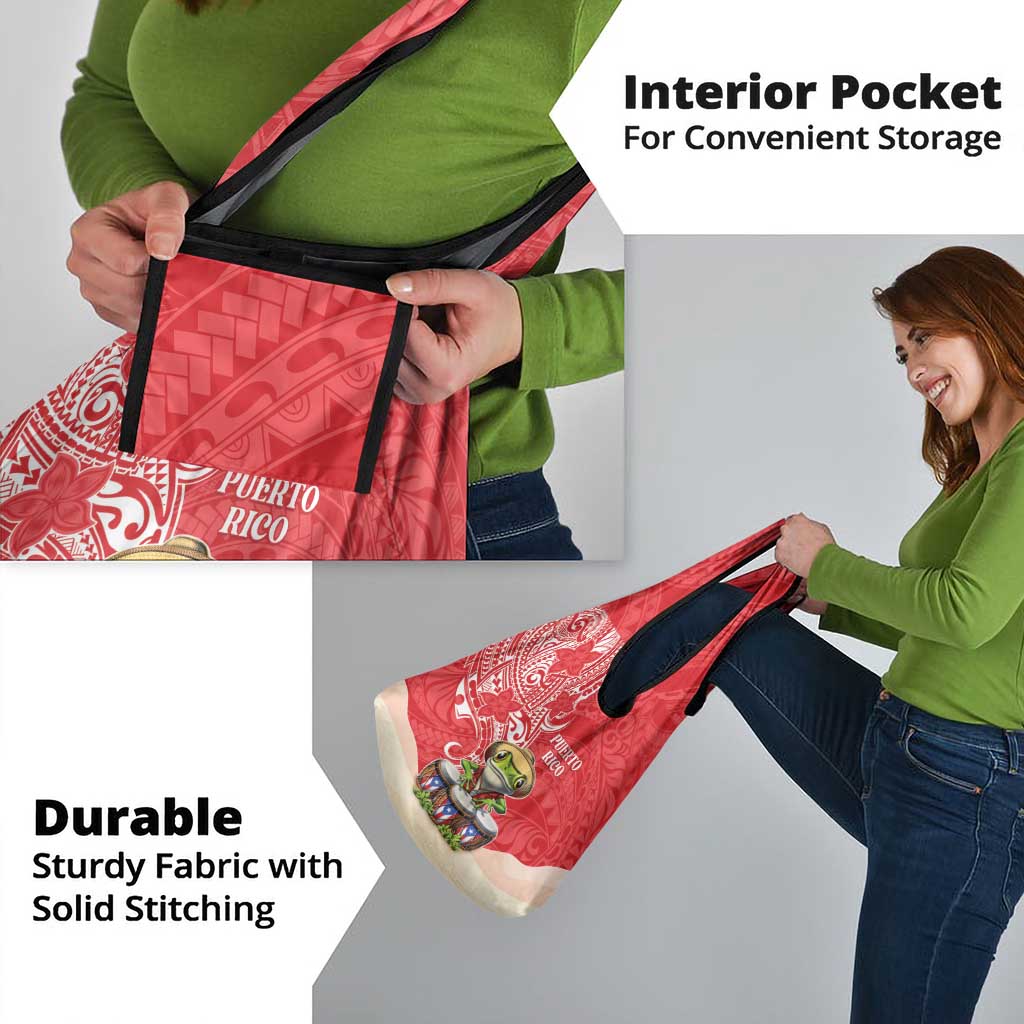 Puerto Rico Grocery Bag Coqui Frog With Polynesian Pattern - Polynesian Pride