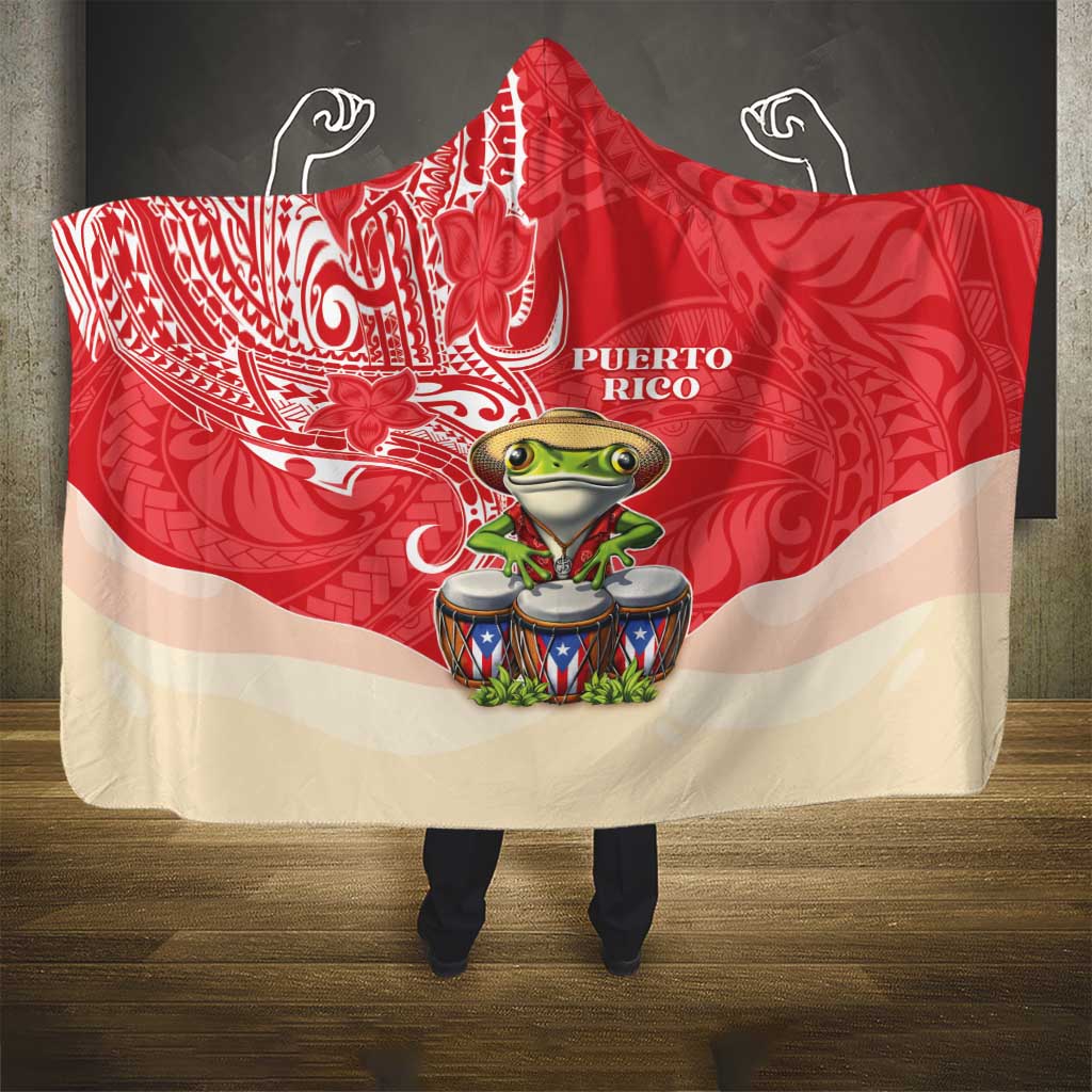 Puerto Rico Hooded Blanket Coqui Frog With Polynesian Pattern - Polynesian Pride