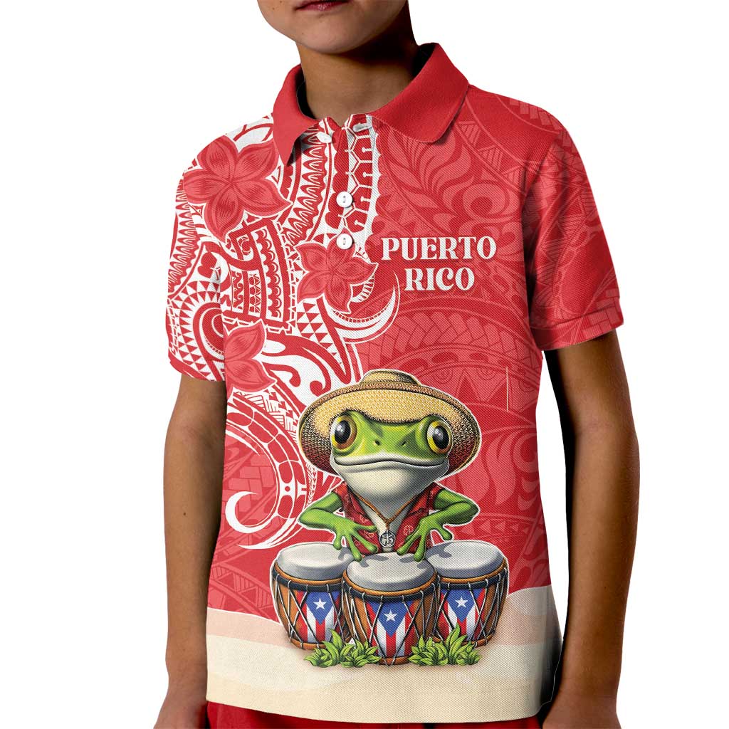 Personalized Puerto Rico Kid Polo Shirt Coqui Frog With Polynesian Pattern - Polynesian Pride