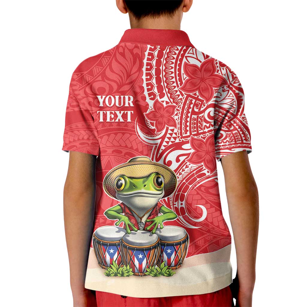Personalized Puerto Rico Kid Polo Shirt Coqui Frog With Polynesian Pattern - Polynesian Pride