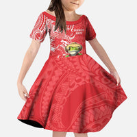 Personalized Puerto Rico Kid Short Sleeve Dress Coqui Frog With Polynesian Pattern - Polynesian Pride