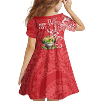 Personalized Puerto Rico Kid Short Sleeve Dress Coqui Frog With Polynesian Pattern - Polynesian Pride