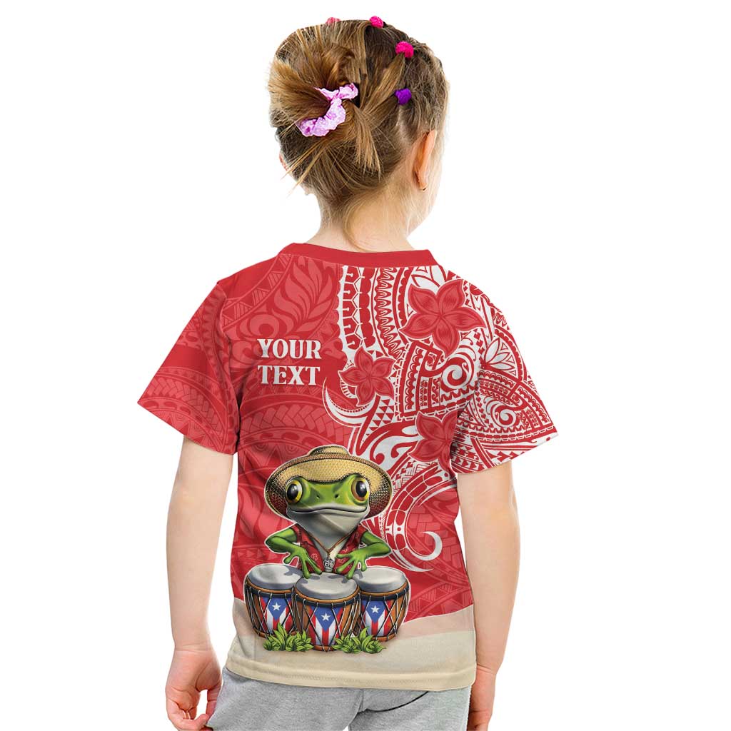 Personalized Puerto Rico Kid T Shirt Coqui Frog With Polynesian Pattern - Polynesian Pride