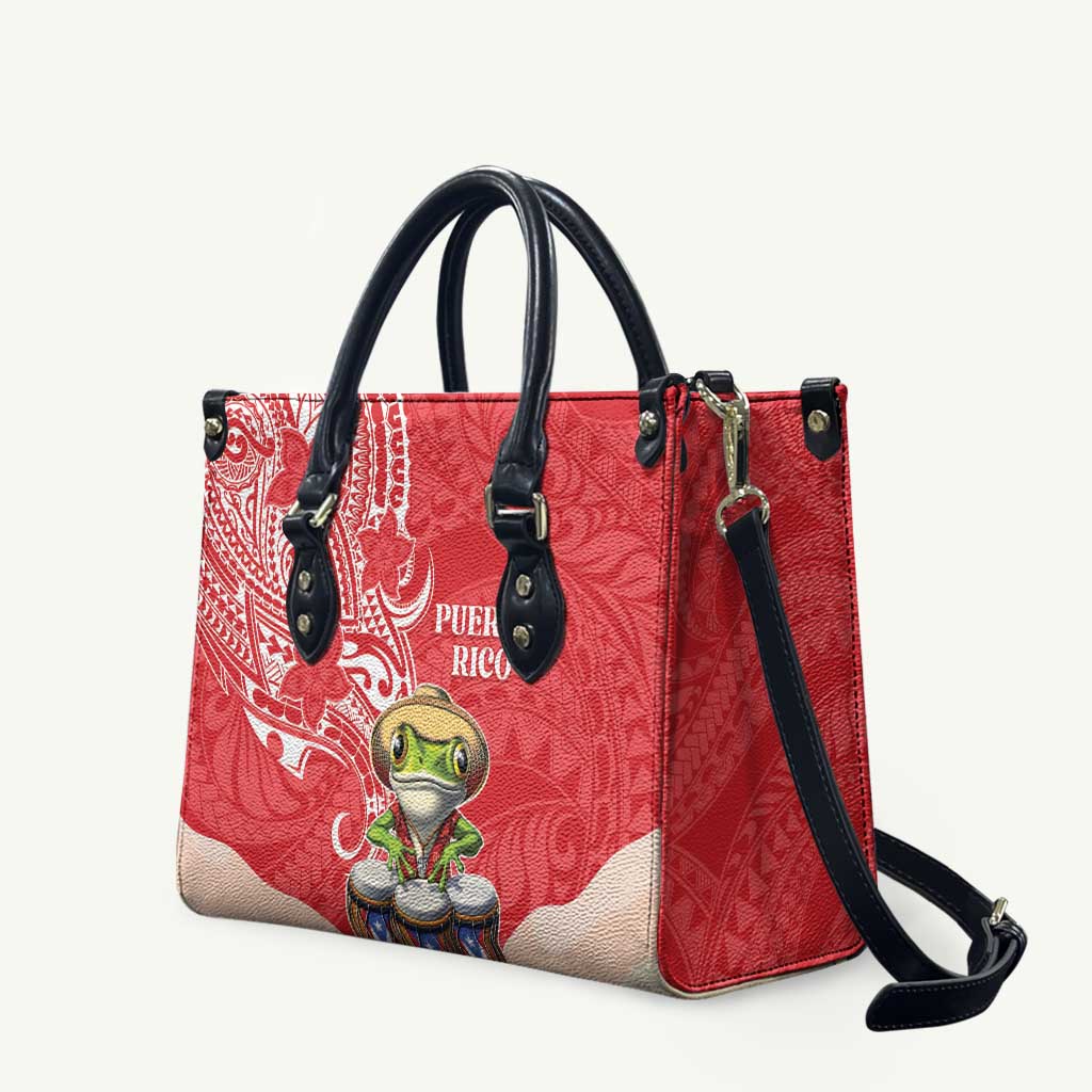 Puerto Rico Leather Bag Coqui Frog With Polynesian Pattern - Polynesian Pride