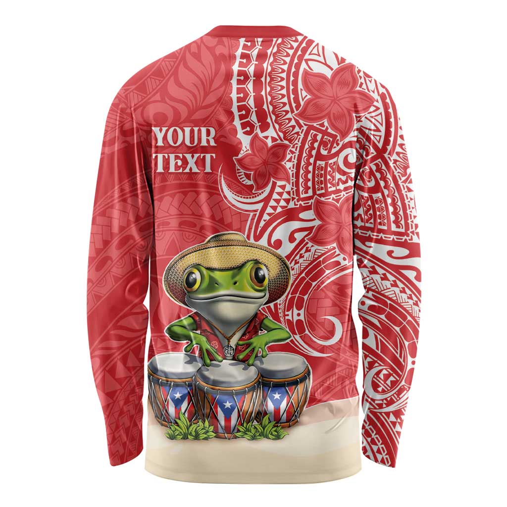 Personalized Puerto Rico Long Sleeve Shirt Coqui Frog With Polynesian Pattern - Polynesian Pride