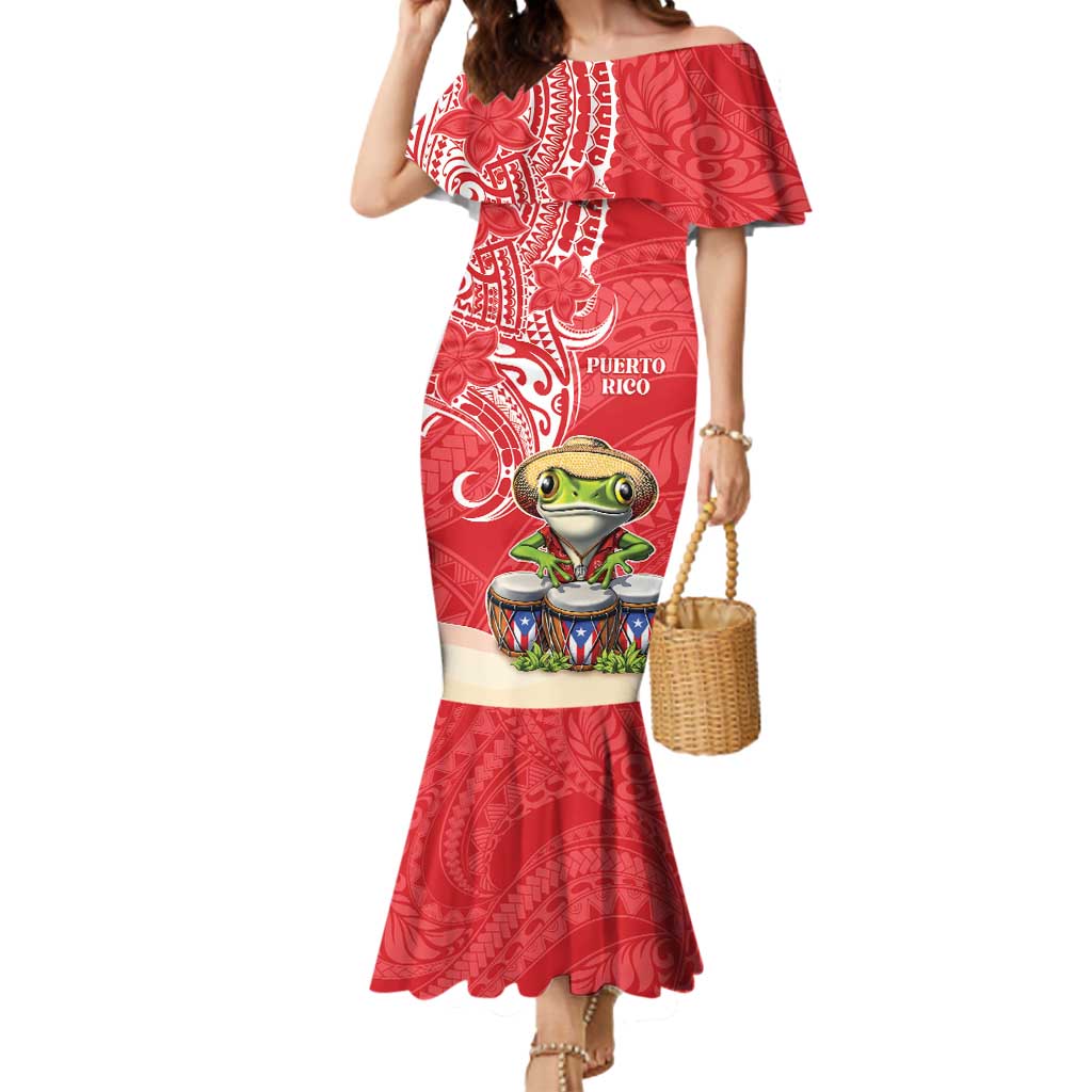 Personalized Puerto Rico Mermaid Dress Coqui Frog With Polynesian Pattern - Polynesian Pride
