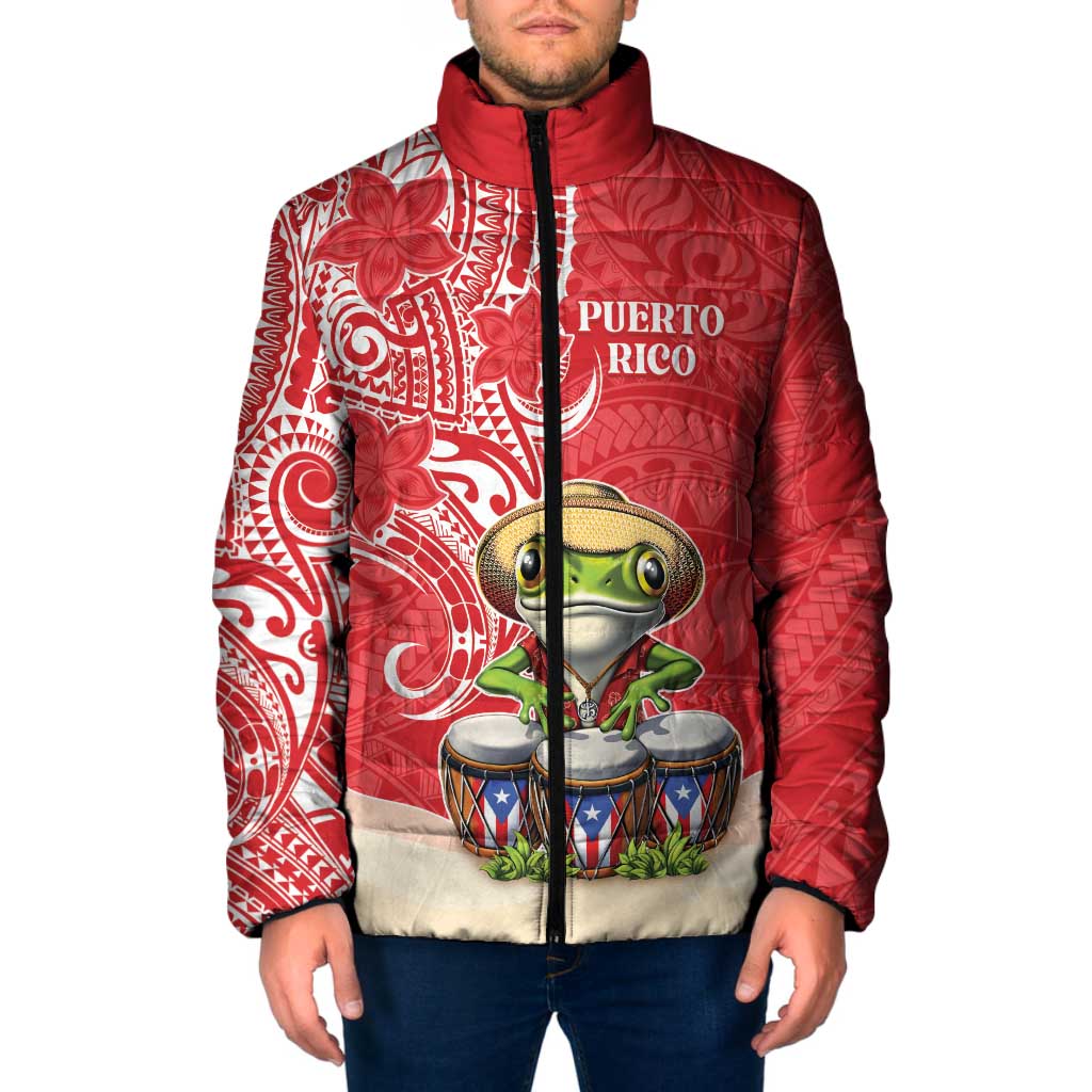 Personalized Puerto Rico Padded Jacket Coqui Frog With Polynesian Pattern - Polynesian Pride