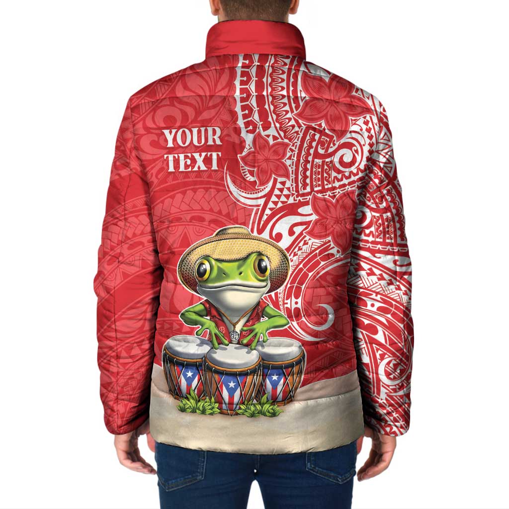 Personalized Puerto Rico Padded Jacket Coqui Frog With Polynesian Pattern - Polynesian Pride