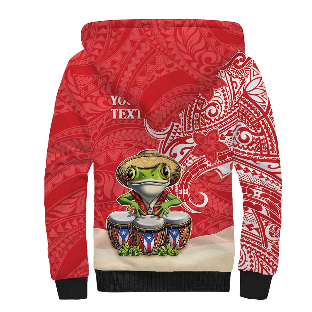 Personalized Puerto Rico Sherpa Hoodie Coqui Frog With Polynesian Pattern - Polynesian Pride