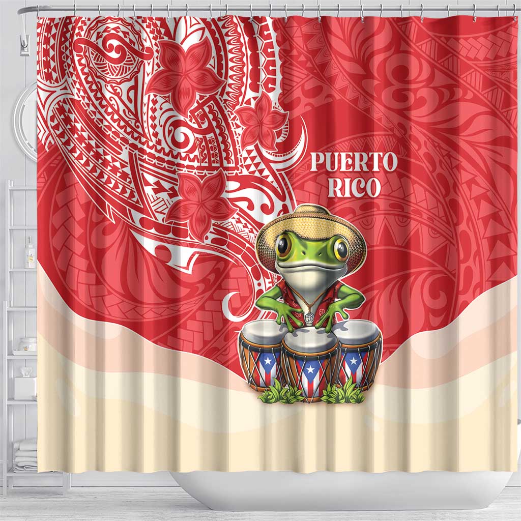 Puerto Rico Shower Curtain Coqui Frog With Polynesian Pattern - Polynesian Pride