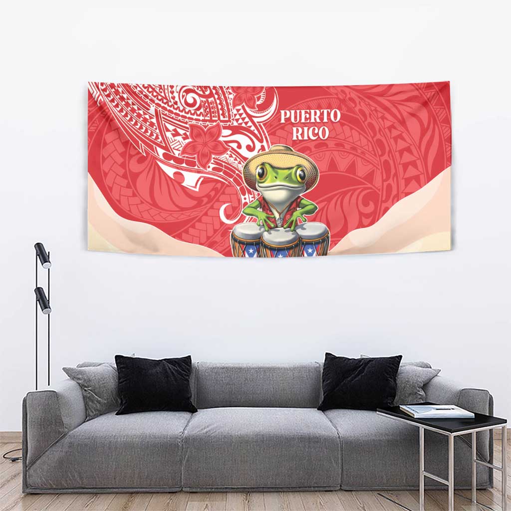 Puerto Rico Tapestry Coqui Frog With Polynesian Pattern - Polynesian Pride