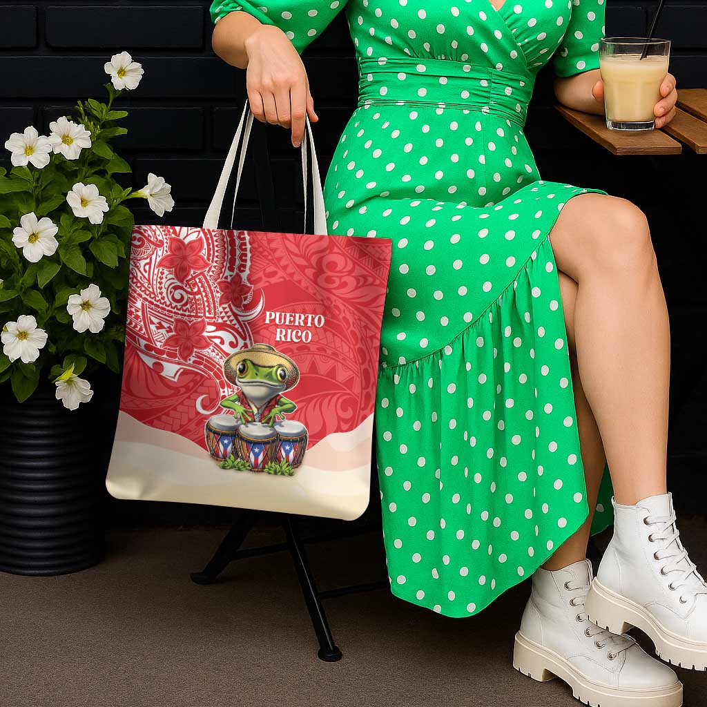 Puerto Rico Tote Bag Coqui Frog With Polynesian Pattern - Polynesian Pride