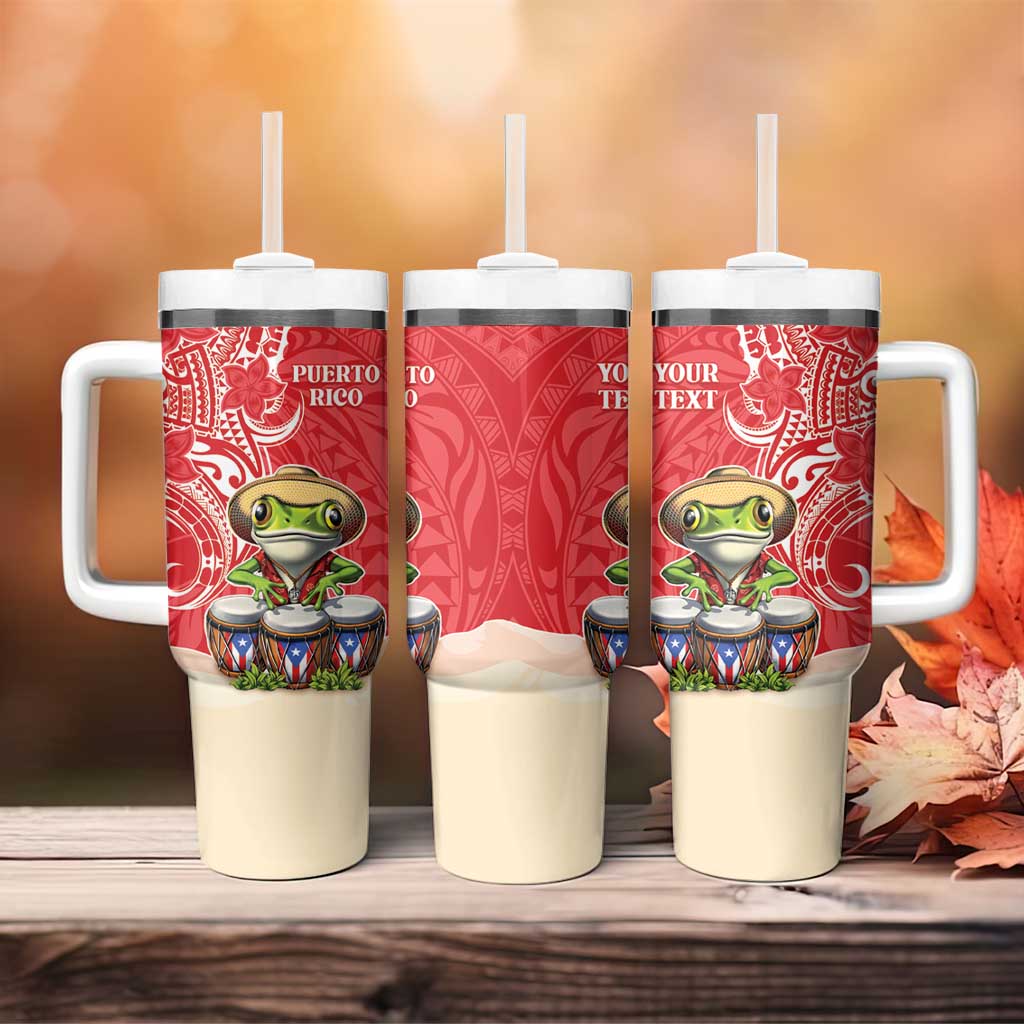 Personalized Puerto Rico Tumbler With Handle Coqui Frog With Polynesian Pattern - Polynesian Pride