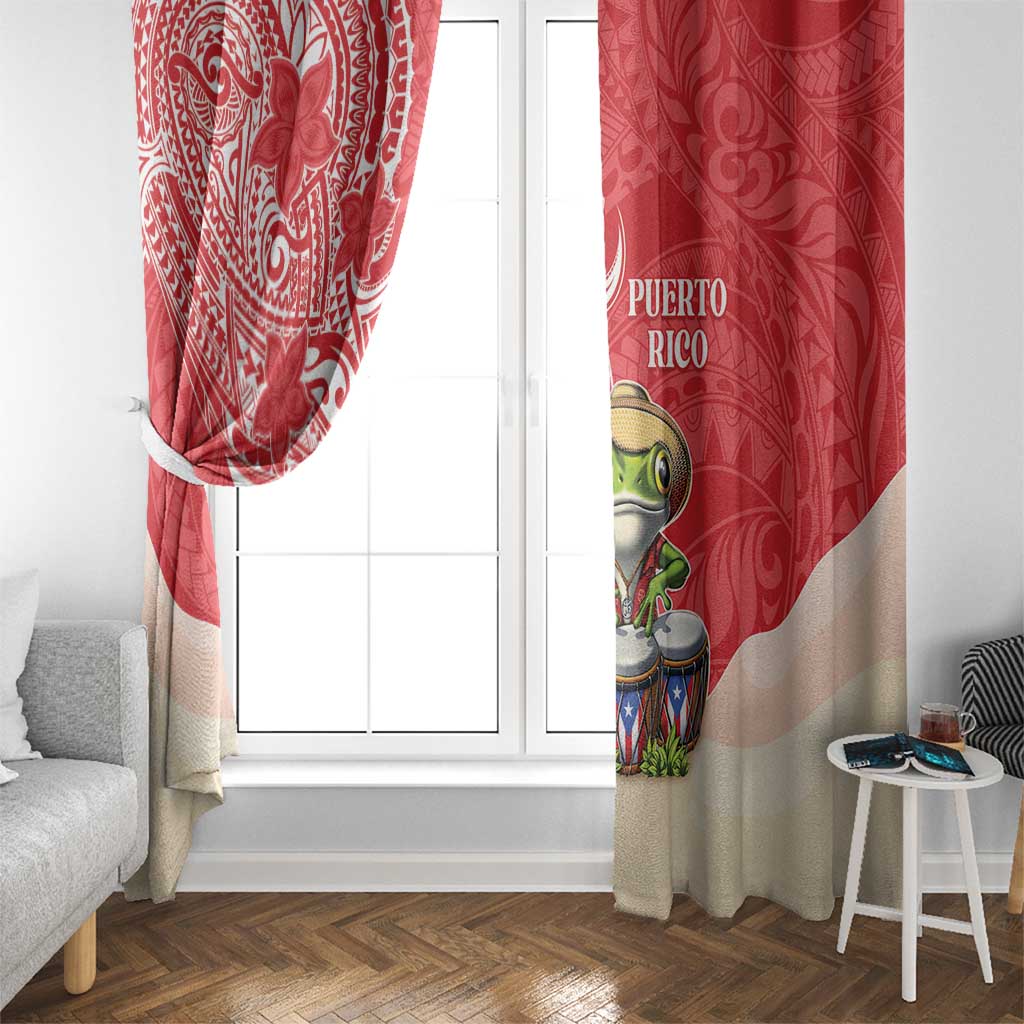 Puerto Rico Window Curtain Coqui Frog With Polynesian Pattern - Polynesian Pride